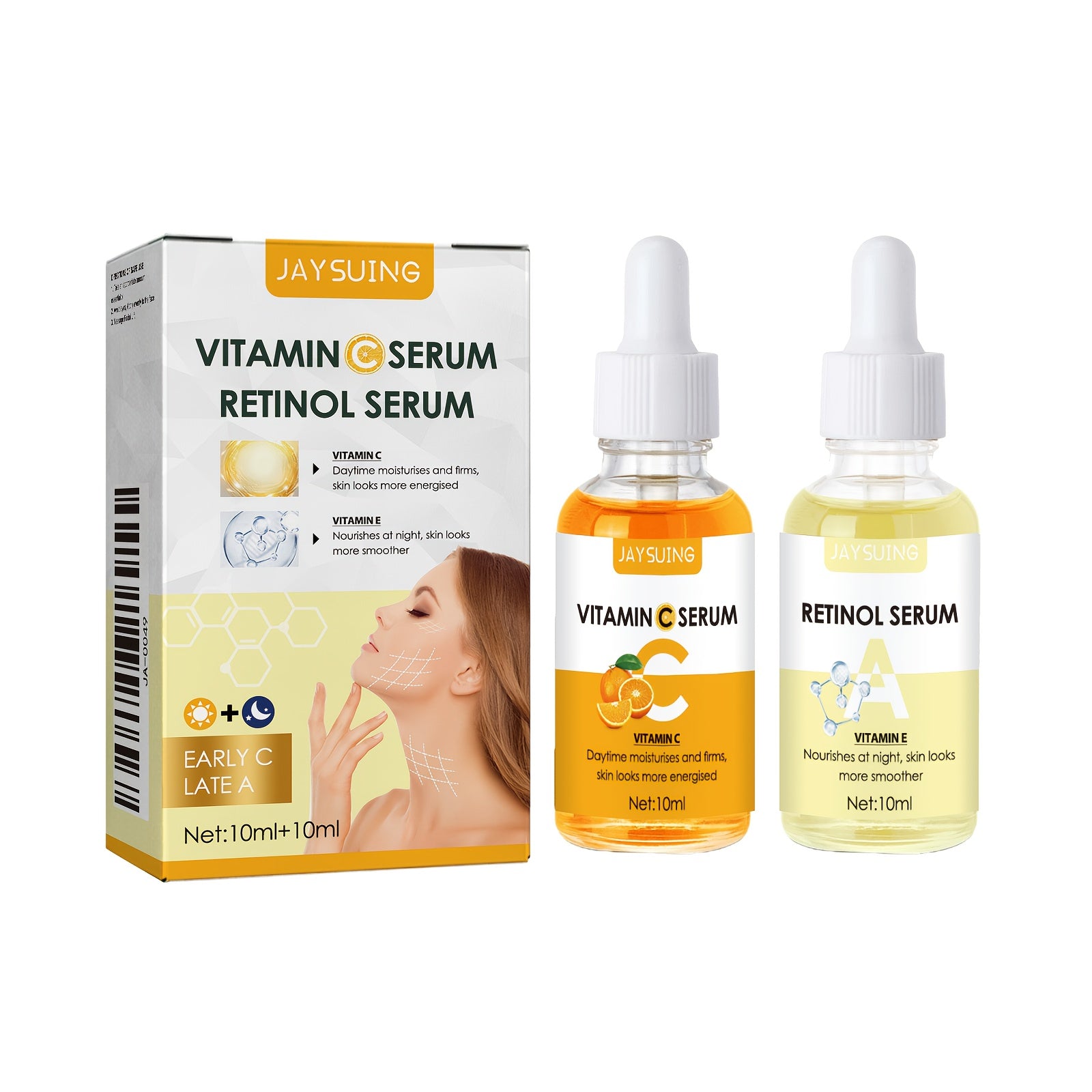 Huin Skincare Morning C & Night A Serum Combo – Brightening, Firming & Hydrating Duo with Retinol, Vitamin E & Hyaluronic Acid | Unisex Skincare for All Skin Tones