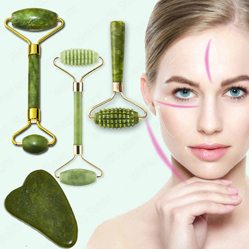 Huin Skincare Gua Sha Face Roller – Jade Massage Tool for Facial Lifting, Sculpting & Relaxation | Improves Circulation & Enhances Natural Glow