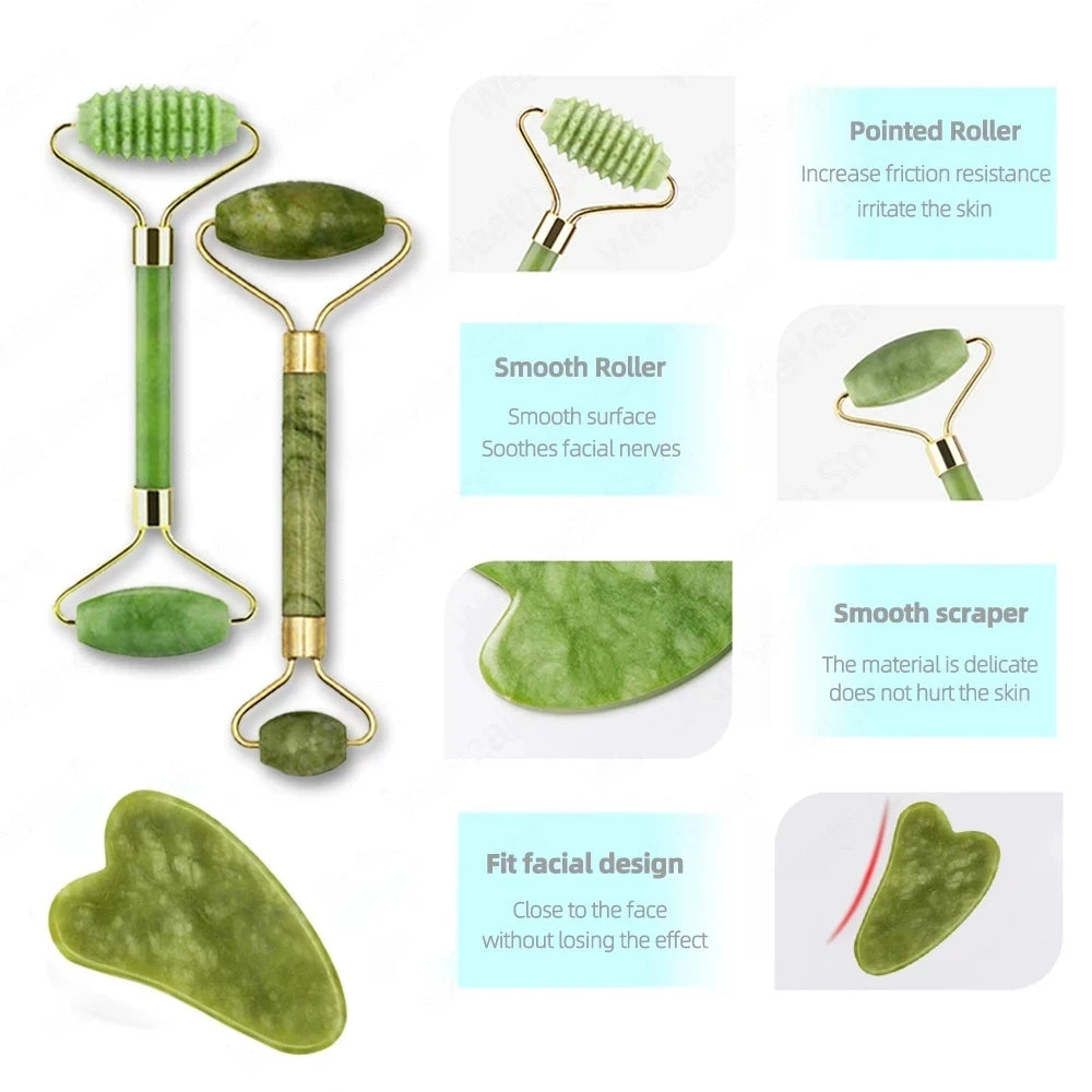 Huin Skincare Gua Sha Face Roller – Jade Massage Tool for Facial Lifting, Sculpting & Relaxation | Improves Circulation & Enhances Natural Glow