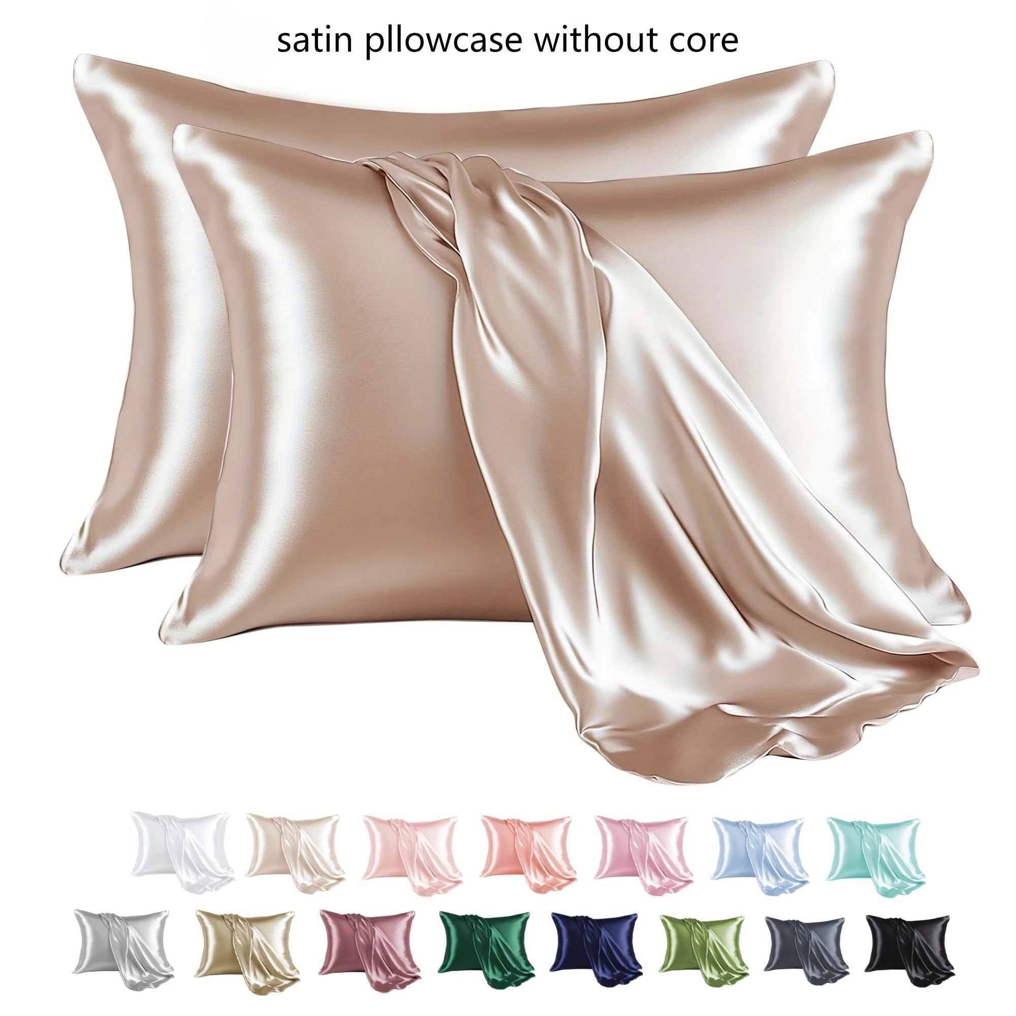 Huin Skincare Satin Pillowcase – 1 Pair, Skin-Friendly & Anti-Allergy | Breathable Polyester Satin with Envelope Closure, Machine Washable