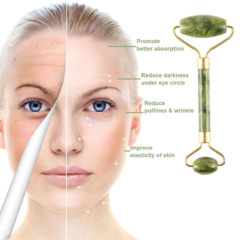 Huin Skincare Gua Sha Face Roller – Jade Massage Tool for Facial Lifting, Sculpting & Relaxation | Improves Circulation & Enhances Natural Glow