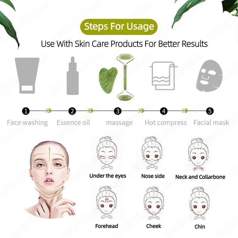 Huin Skincare Gua Sha Face Roller – Jade Massage Tool for Facial Lifting, Sculpting & Relaxation | Improves Circulation & Enhances Natural Glow