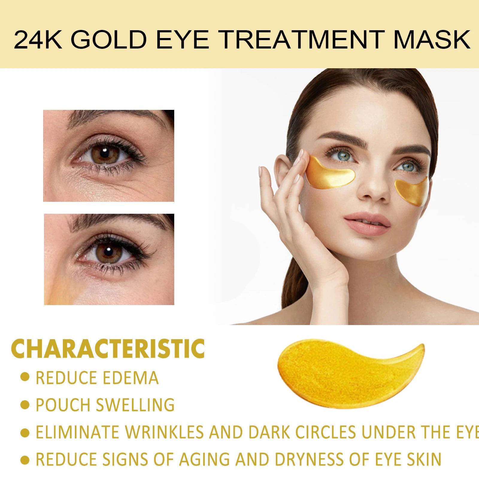 Huin Skincare 24K Gold Under Eye Patches – 60pcs Collagen & Hyaluronic Acid Eye Masks | Hydrating, Brightening & Anti-Aging Treatment
