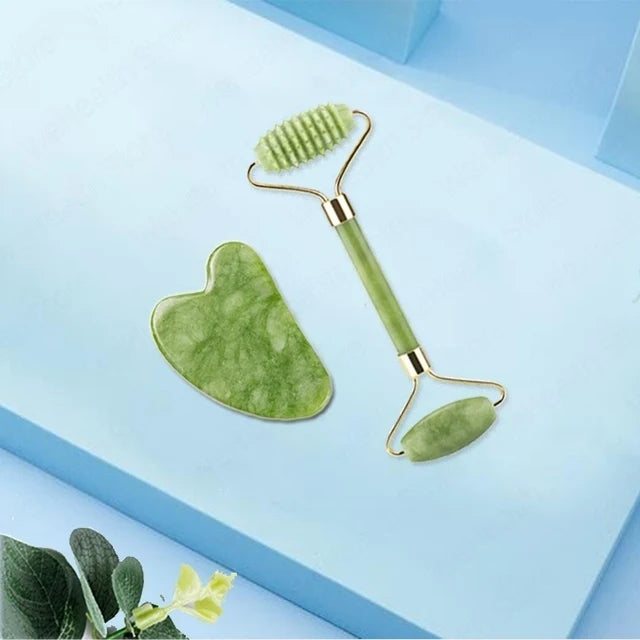 Huin Skincare Gua Sha Face Roller – Jade Massage Tool for Facial Lifting, Sculpting & Relaxation | Improves Circulation & Enhances Natural Glow