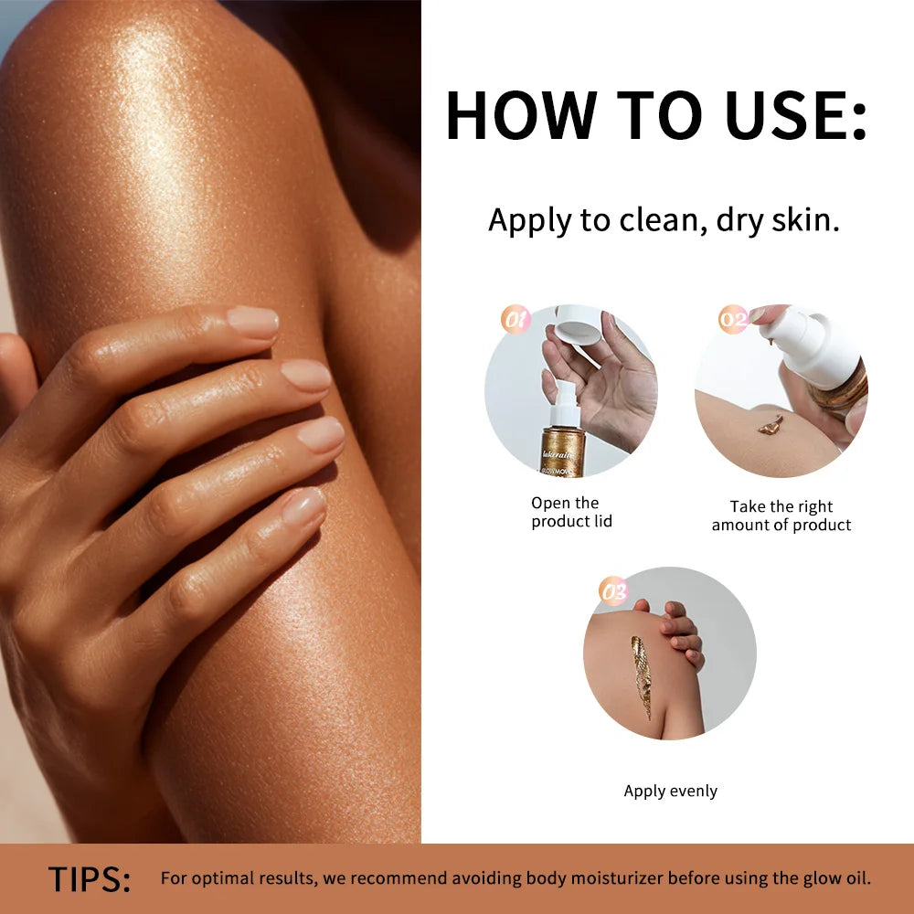 Huin Skincare Glowmotions Body Oil – Hydrating & Softening Shimmer Oil with Brazilian Bronze Glow | 100ml Non-Greasy, Non-Sticky Formula for Radiant Skin