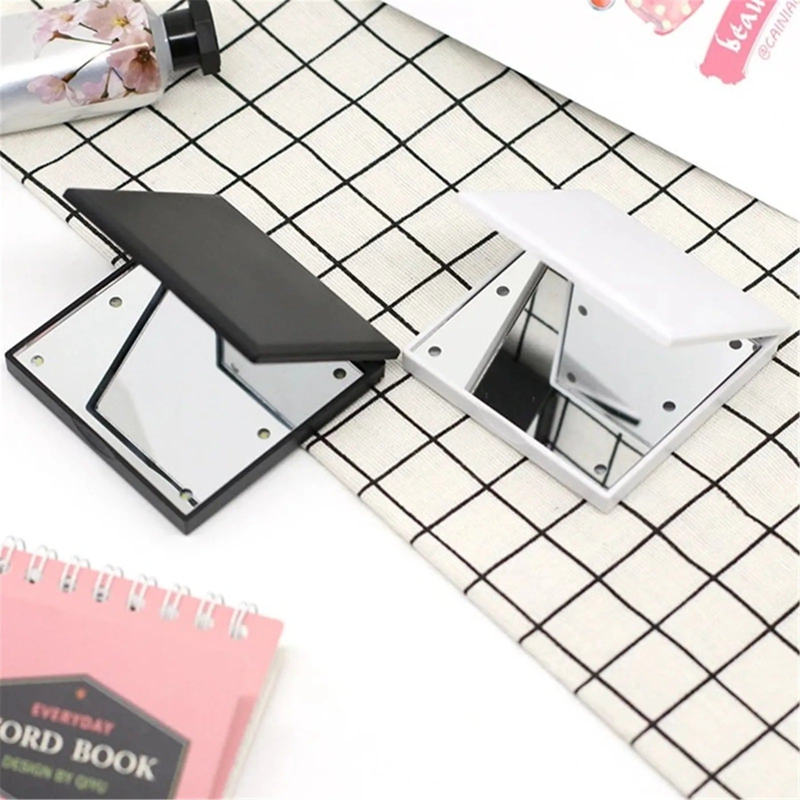 Huin Skincare 6-LED Travel Makeup Mirror – Foldable, Portable & Magnifying Vanity Mirror | Pink, Black or White for Precise Application Anywhere