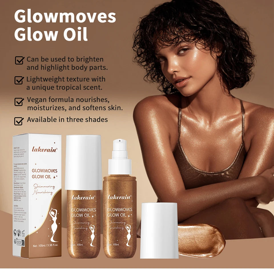 Huin Skincare Glowmotions Body Oil – Hydrating & Softening Shimmer Oil with Brazilian Bronze Glow | 100ml Non-Greasy, Non-Sticky Formula for Radiant Skin