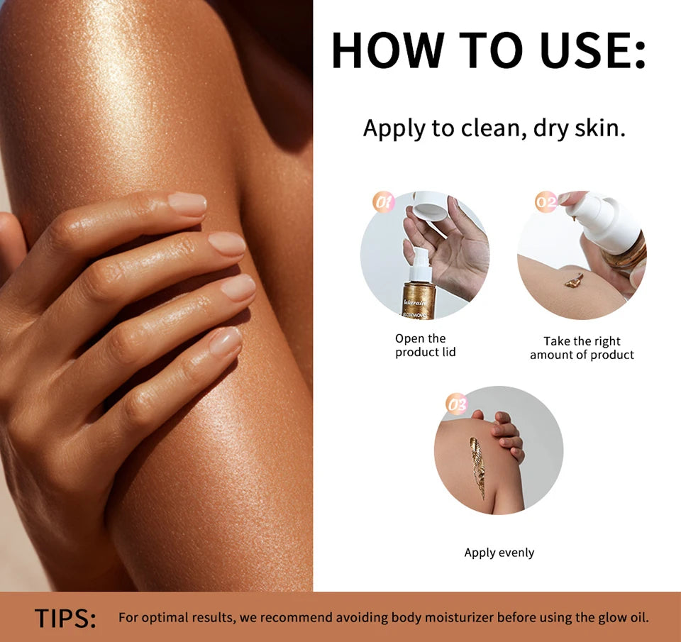 Huin Skincare Glowmotions Body Oil – Hydrating & Softening Shimmer Oil with Brazilian Bronze Glow | 100ml Non-Greasy, Non-Sticky Formula for Radiant Skin