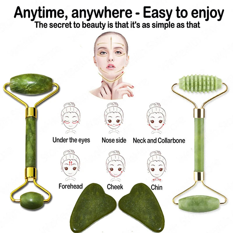 Huin Skincare Gua Sha Face Roller – Jade Massage Tool for Facial Lifting, Sculpting & Relaxation | Improves Circulation & Enhances Natural Glow