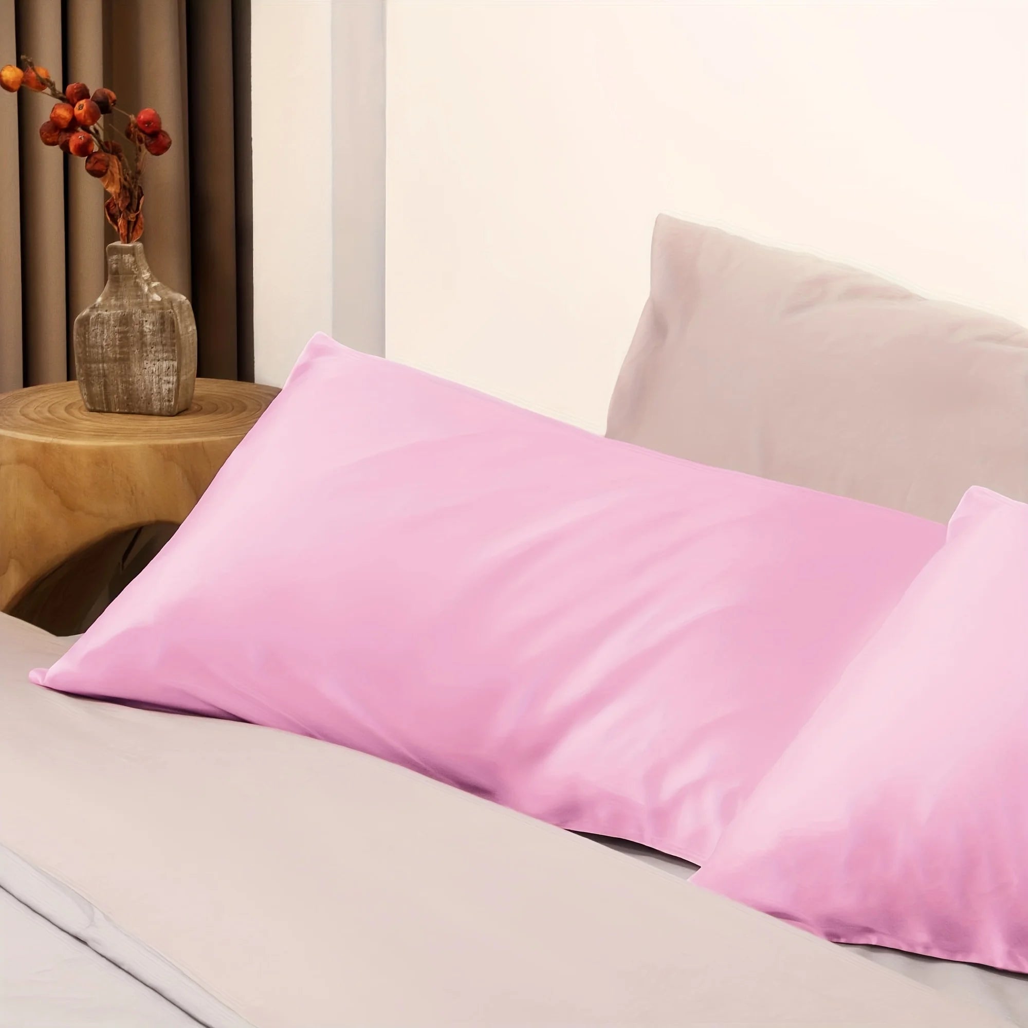 Huin Skincare Satin Pillowcase – 1 Pair, Skin-Friendly & Anti-Allergy | Breathable Polyester Satin with Envelope Closure, Machine Washable