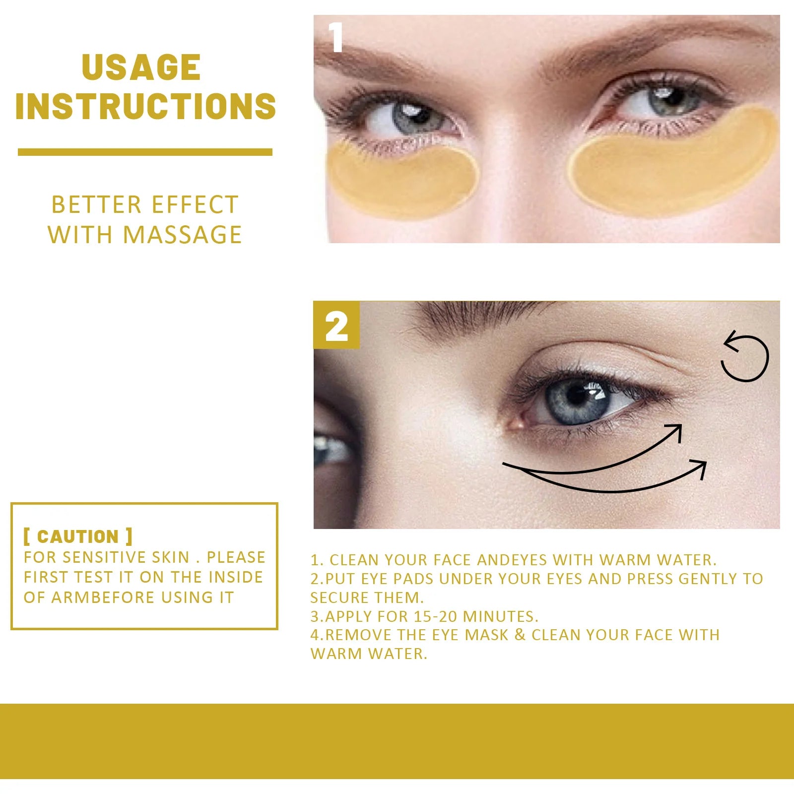 Huin Skincare 24K Gold Under Eye Patches – 60pcs Collagen & Hyaluronic Acid Eye Masks | Hydrating, Brightening & Anti-Aging Treatment