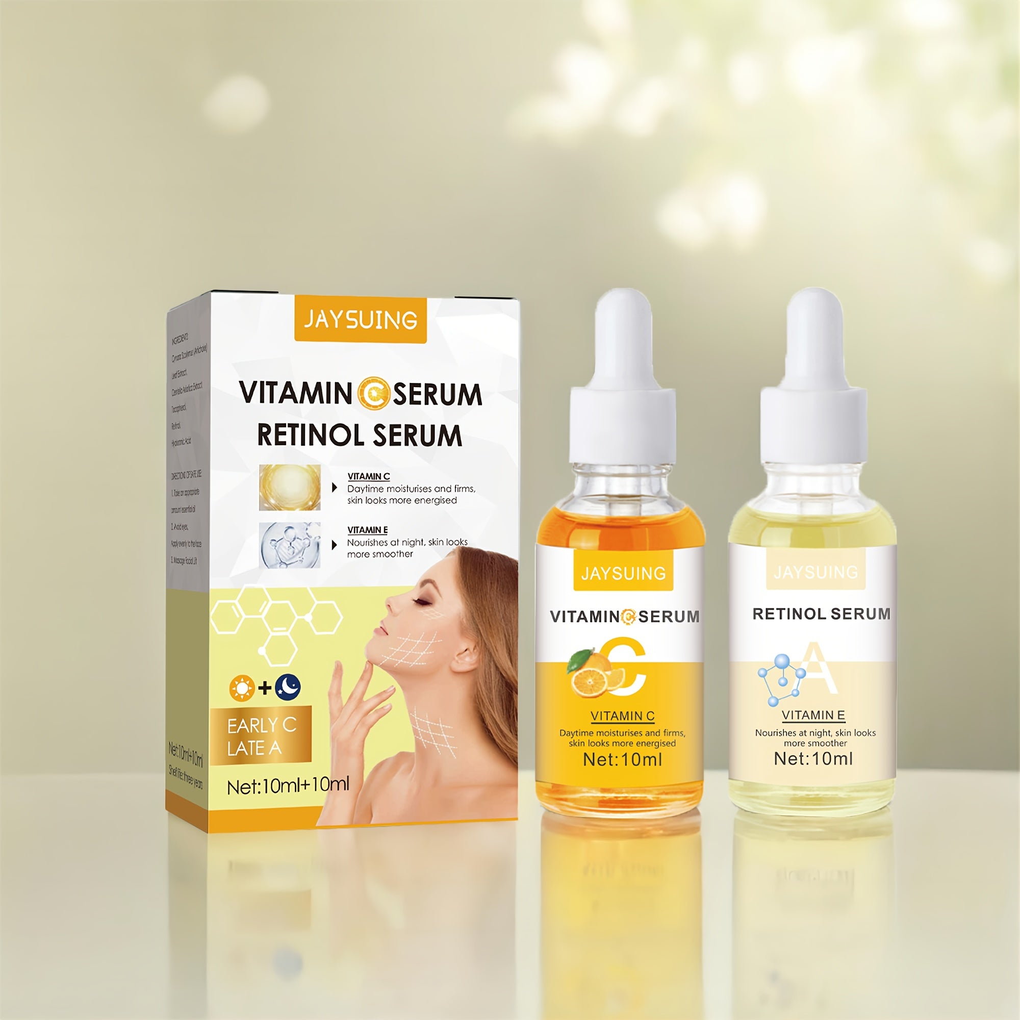 Huin Skincare Morning C & Night A Serum Combo – Brightening, Firming & Hydrating Duo with Retinol, Vitamin E & Hyaluronic Acid | Unisex Skincare for All Skin Tones