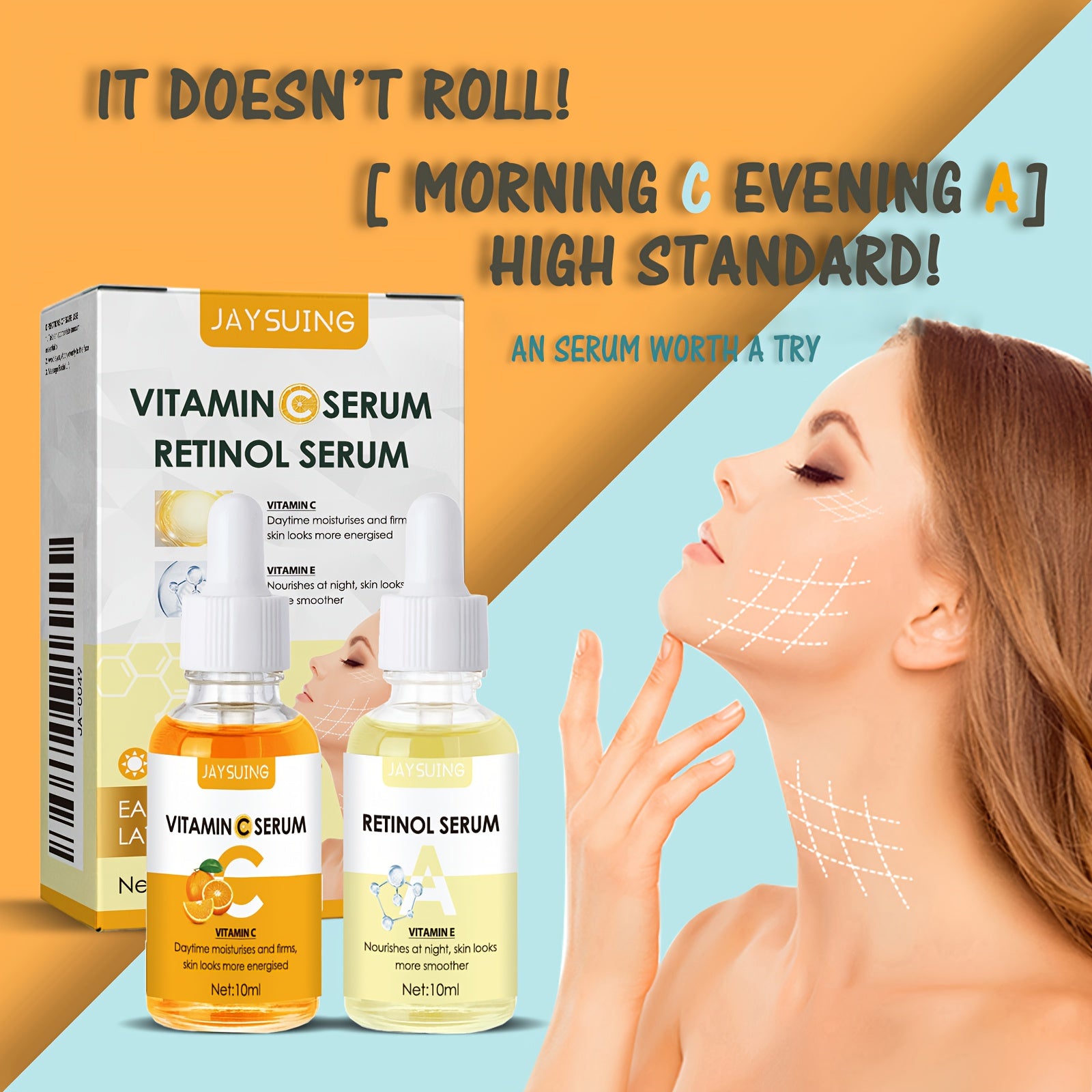 Huin Skincare Morning C & Night A Serum Combo – Brightening, Firming & Hydrating Duo with Retinol, Vitamin E & Hyaluronic Acid | Unisex Skincare for All Skin Tones