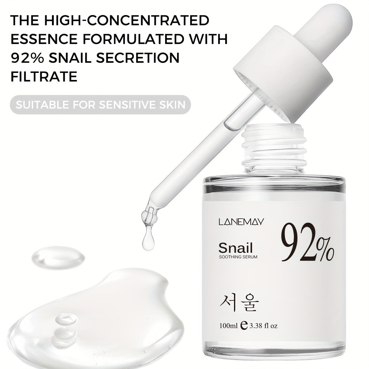 Snail Mucin Soothing Serum 3.38 Fl.Oz/100ml, Aging Resisting Face Serum For Dull Skin, Hydrating, Firming, Repairing, Sensitive Skin, Korean Skincare