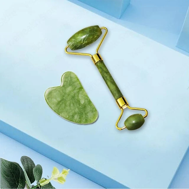 Huin Skincare Gua Sha Face Roller – Jade Massage Tool for Facial Lifting, Sculpting & Relaxation | Improves Circulation & Enhances Natural Glow