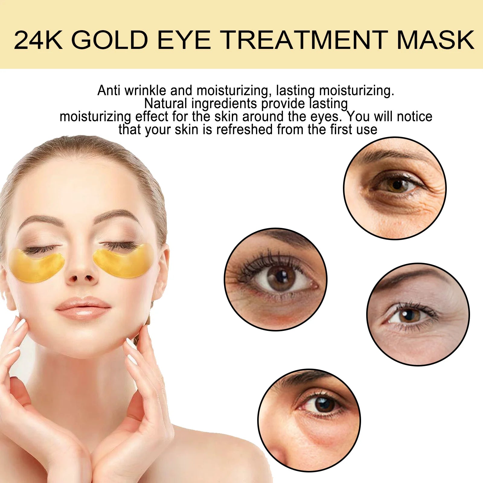 Huin Skincare 24K Gold Under Eye Patches – 60pcs Collagen & Hyaluronic Acid Eye Masks | Hydrating, Brightening & Anti-Aging Treatment