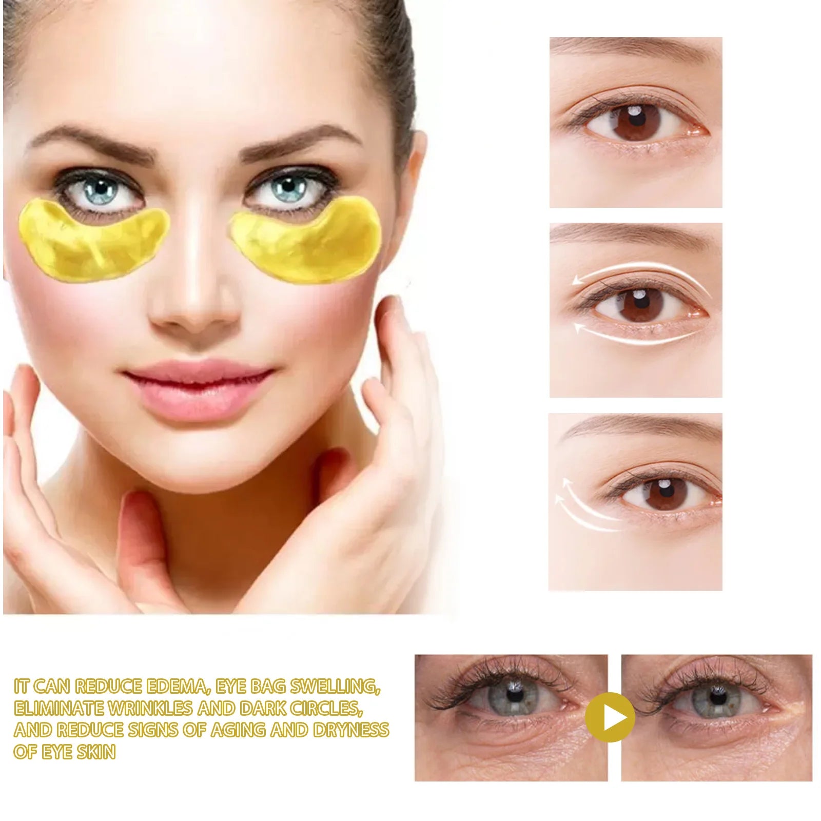 Huin Skincare 24K Gold Under Eye Patches – 60pcs Collagen & Hyaluronic Acid Eye Masks | Hydrating, Brightening & Anti-Aging Treatment