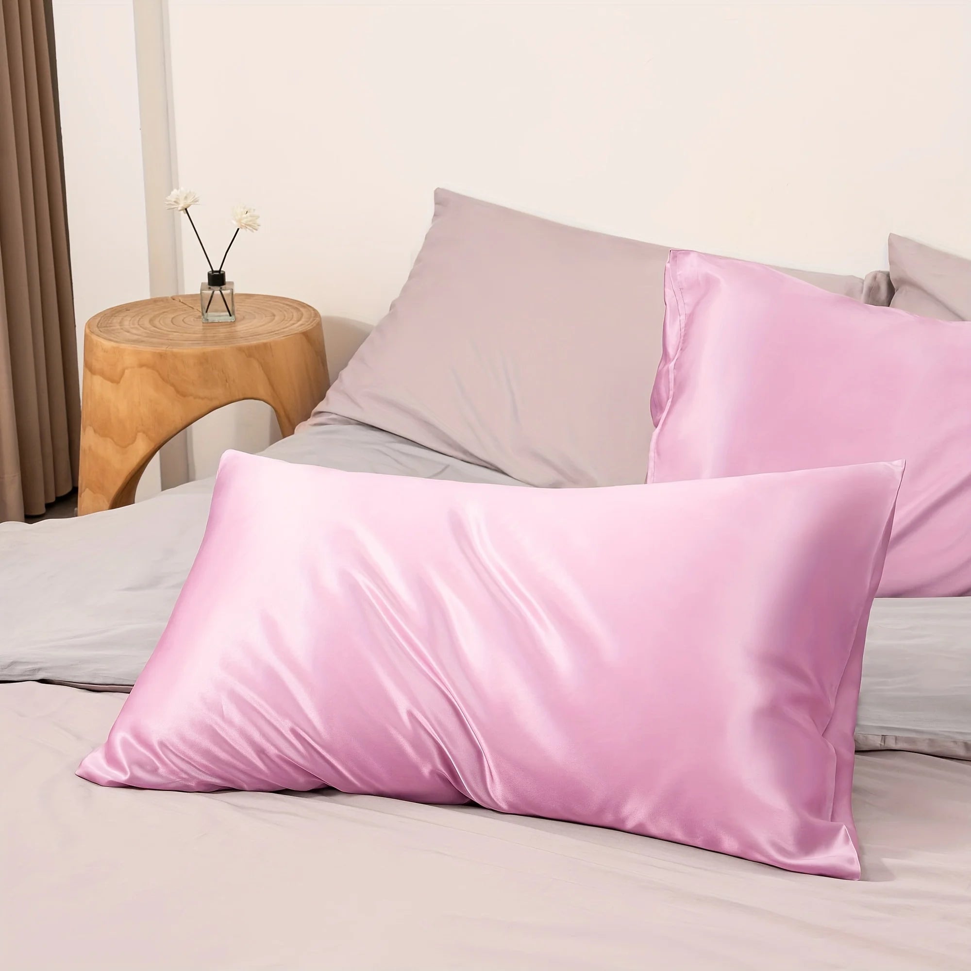Huin Skincare Satin Pillowcase – 1 Pair, Skin-Friendly & Anti-Allergy | Breathable Polyester Satin with Envelope Closure, Machine Washable