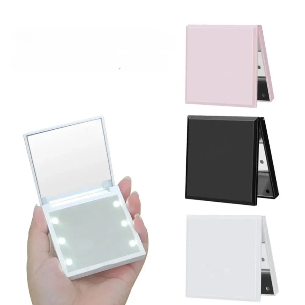 Huin Skincare 6-LED Travel Makeup Mirror – Foldable, Portable & Magnifying Vanity Mirror | Pink, Black or White for Precise Application Anywhere