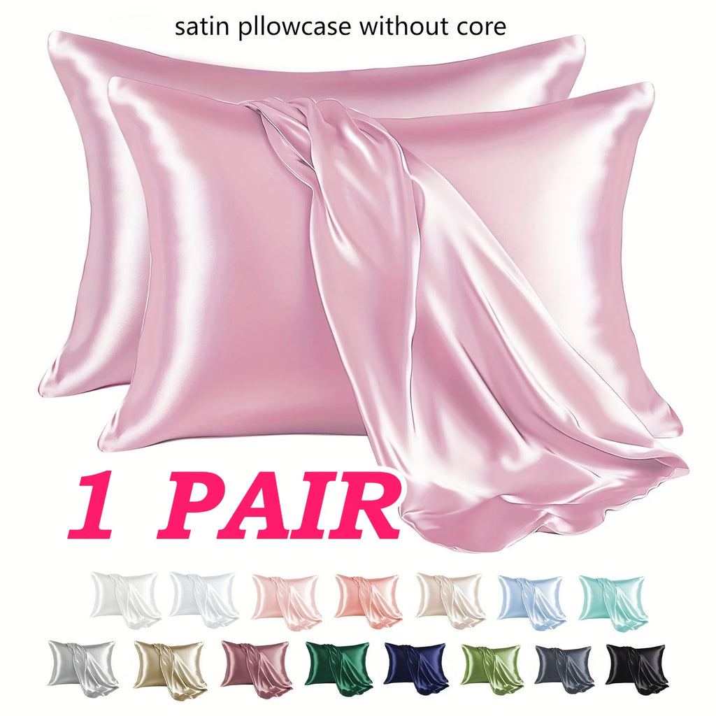 Huin Skincare Satin Pillowcase – 1 Pair, Skin-Friendly & Anti-Allergy | Breathable Polyester Satin with Envelope Closure, Machine Washable