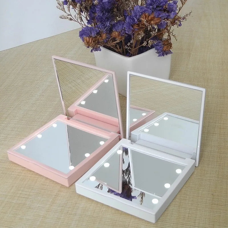 Huin Skincare 6-LED Travel Makeup Mirror – Foldable, Portable & Magnifying Vanity Mirror | Pink, Black or White for Precise Application Anywhere