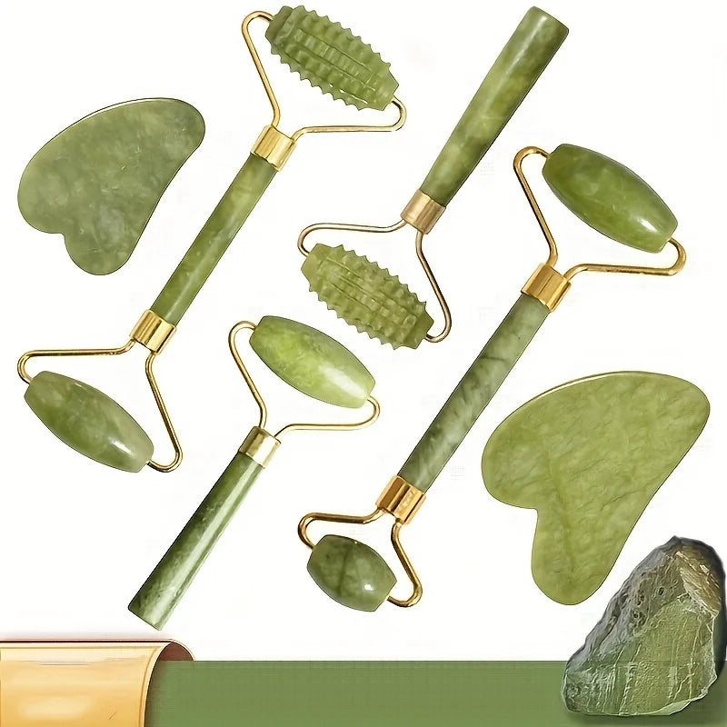 Huin Skincare Gua Sha Face Roller – Jade Massage Tool for Facial Lifting, Sculpting & Relaxation | Improves Circulation & Enhances Natural Glow